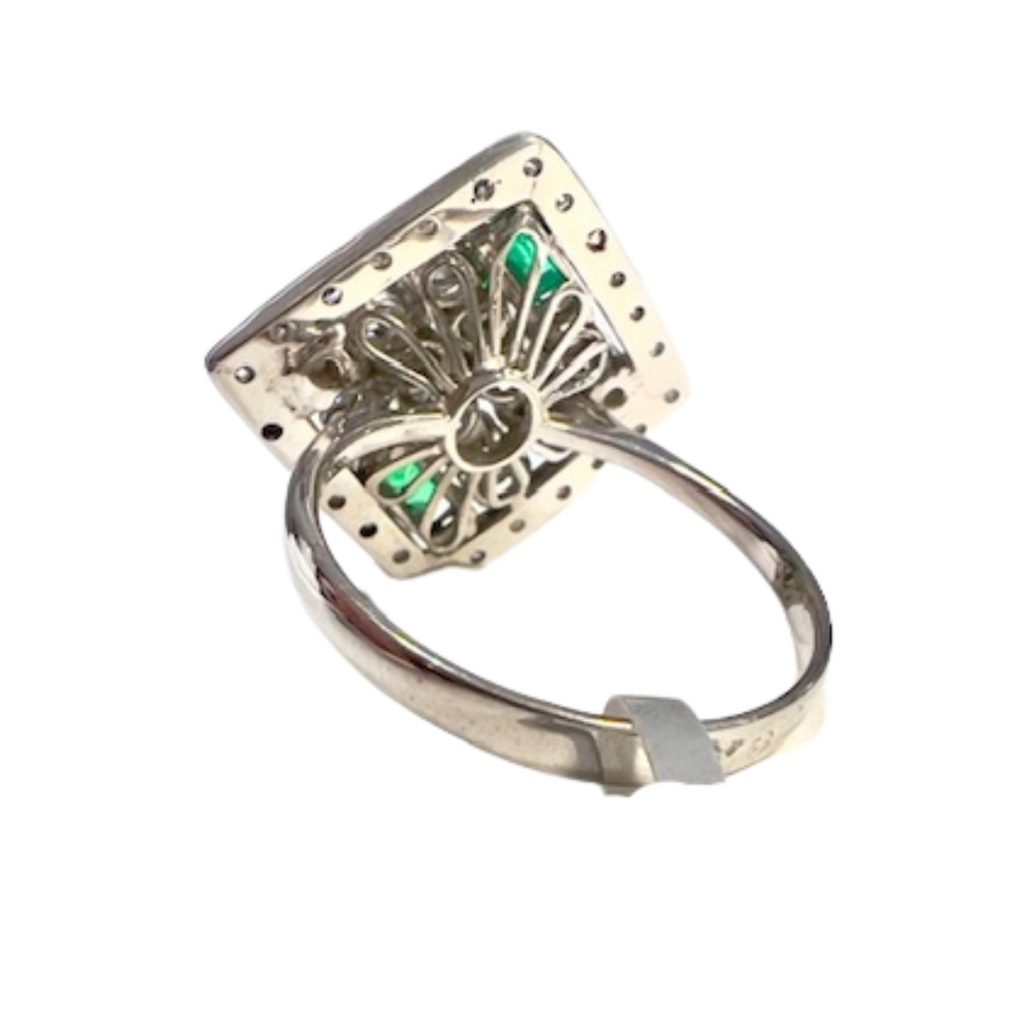 SORTIJA ESTILO CONTEMPORANEO S XX de ORO 18 kts con DIAMANTES y ESMERALDA