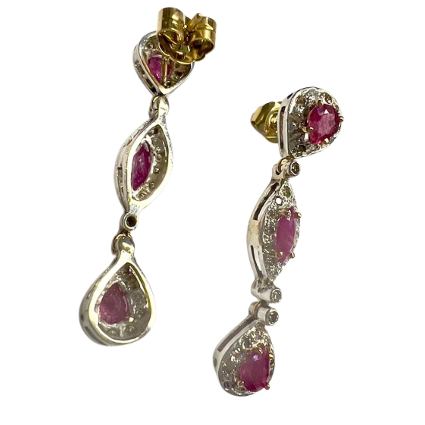 PENDIENTES ESTILO ART DECO  ÉPOCA 1940 de PLATA 925 y ORO 18 kts con DIAMANTES y RUBIES