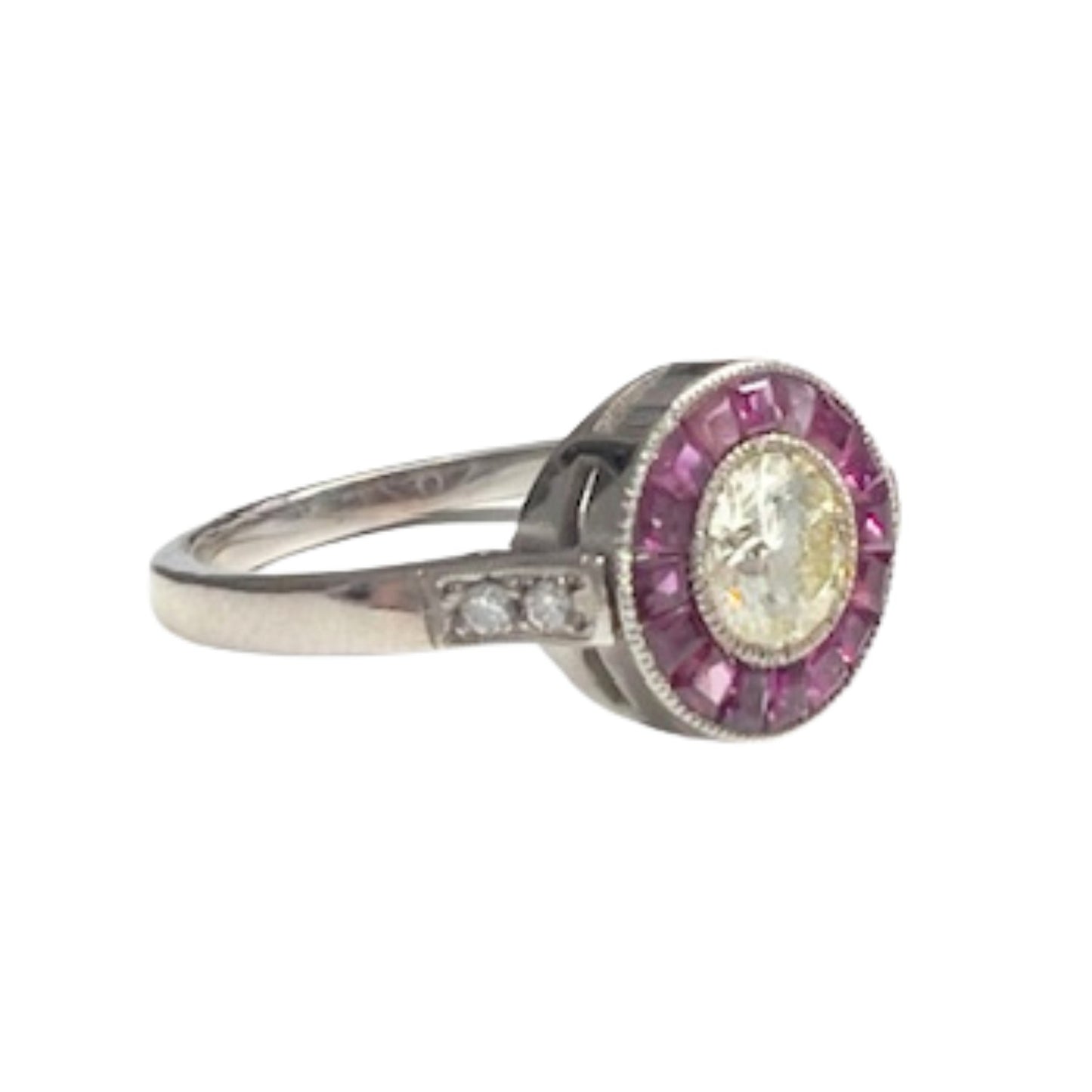 SORTIJA ESTILO ART DECO de ORO 18 kts con RUBI y DIAMANTES