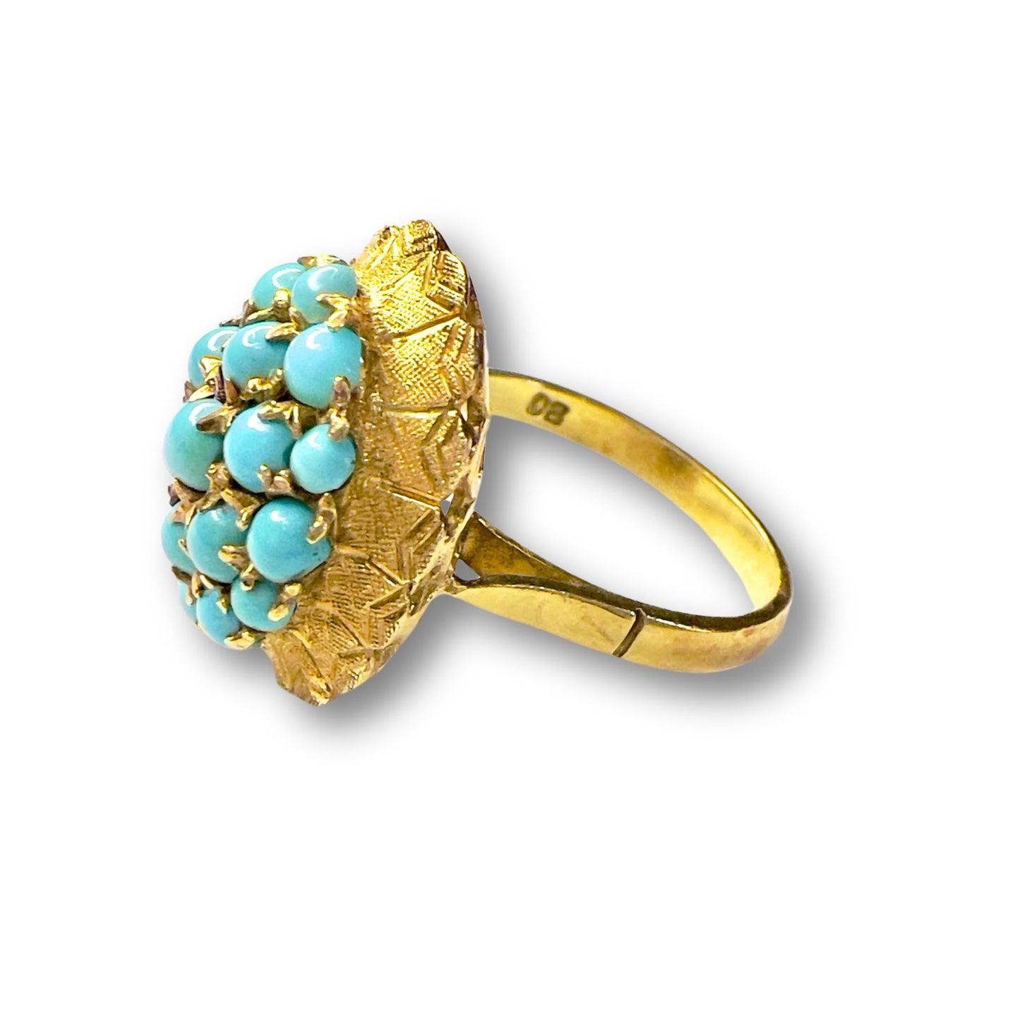 SORTIJA DISEÑO RETRO ÉPOCA 1940 de ORO 18 kts con TURQUESA