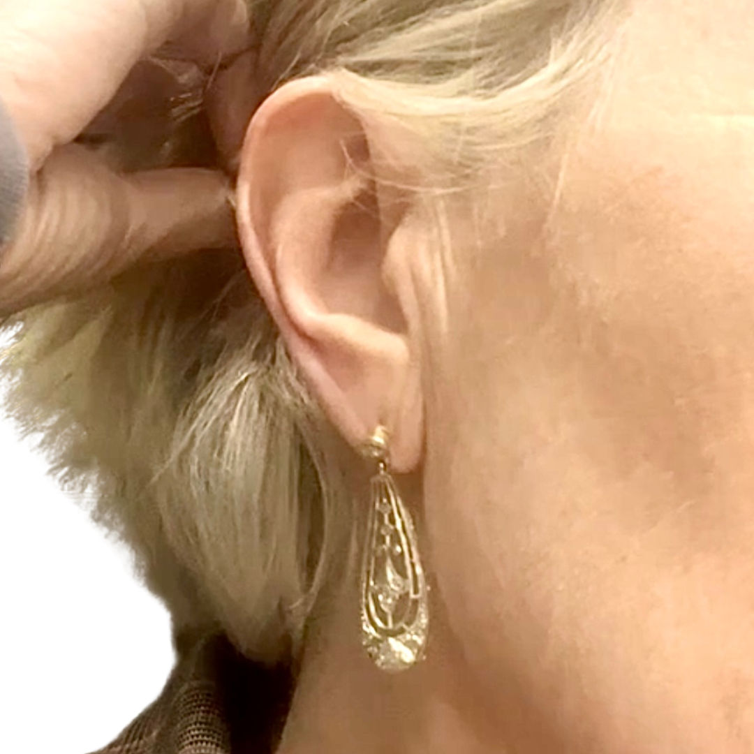 PENDIENTES DISEÑO ART DECO ÉPOCA 1930-35 de ORO 18 kts con vistas de PLATINO
