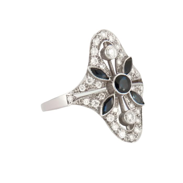 SORTIJA ESTILO ART DECO de ORO 18 kts con DIAMANTES y ZAFIROS