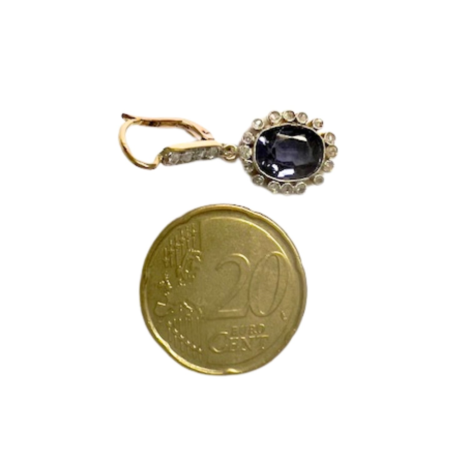PENDIENTES ART DECO EPOCA 1930-35  de ORO 18 kts y PLATINO CON AMATISTA Y BRILLANTES