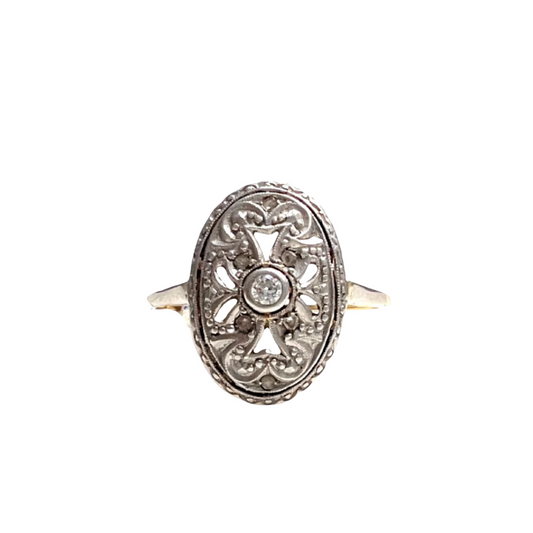 SORTIJA ART DECO AÑOS 1930-35 de ORO 18 kts y PLATINO con DIAMANTES - Kike