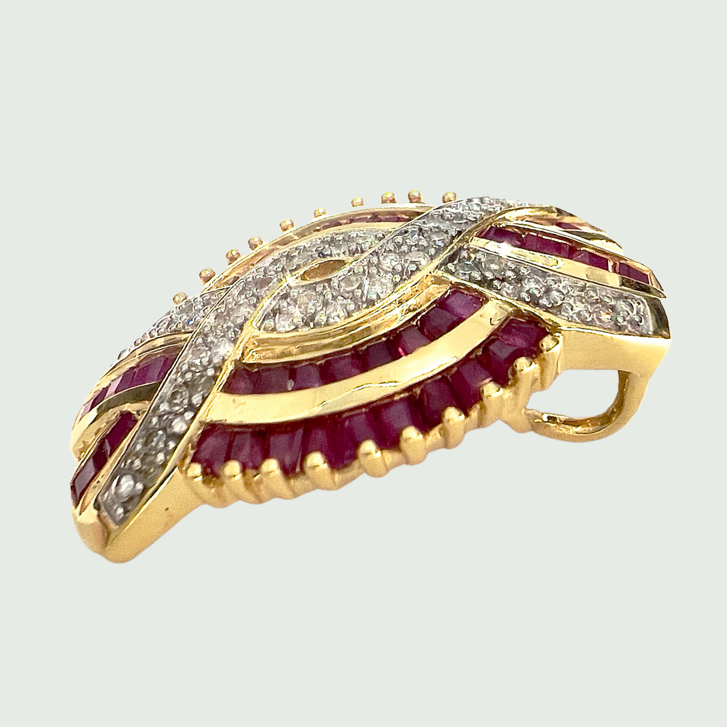 COLGANTE CONTEMPORÁNEO SIGLO XX de ORO 18 kts con DIAMANTES y RUBIES